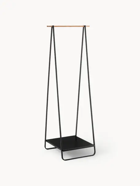 Burro de metal Tower, Estructura: metal con pintura en polv, Barra: madera, Negro, madera, An 52 x Al 140 cm