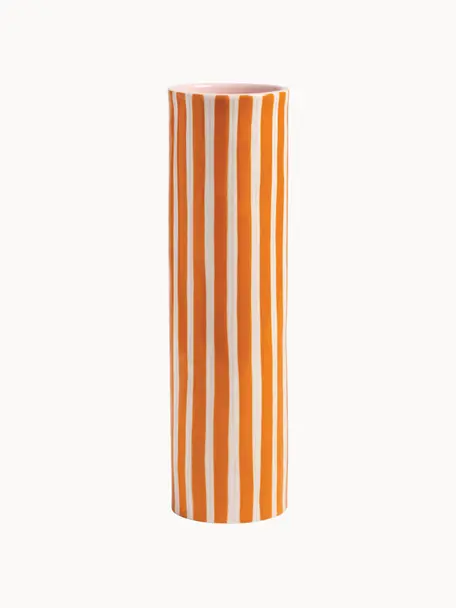 Vase en porcelaine peinte à la main Ray, haut. 29 cm, Porcelaine, Orange, blanc cassé, rose pâle, Ø 8 x haut. 29 cm