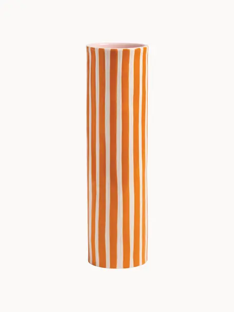 Handbemalte Vase Ray aus Porzellan, H 29 cm, Porzellan, Orange, Off White, Hellrosa, Ø 8 x H 29 cm