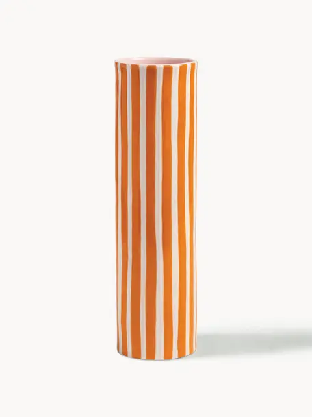 Vase en porcelaine peinte à la main Ray, haut. 29 cm, Porcelaine, Orange, blanc cassé, rose pâle, Ø 8 x haut. 29 cm