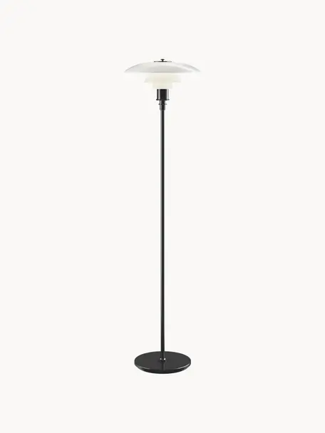 Lampa podłogowa ze szkła dmuchanego PH 3½-2½, Stelaż: stal metalizowana, Czarny, biały, W 130 cm