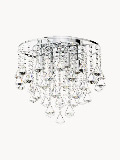 Kristall-Deckenleuchte Dorchester, Baldachin: Metall, verchromt, Dekor: Glas, Transparent, Chromfarben, Ø 40 x H 36 cm