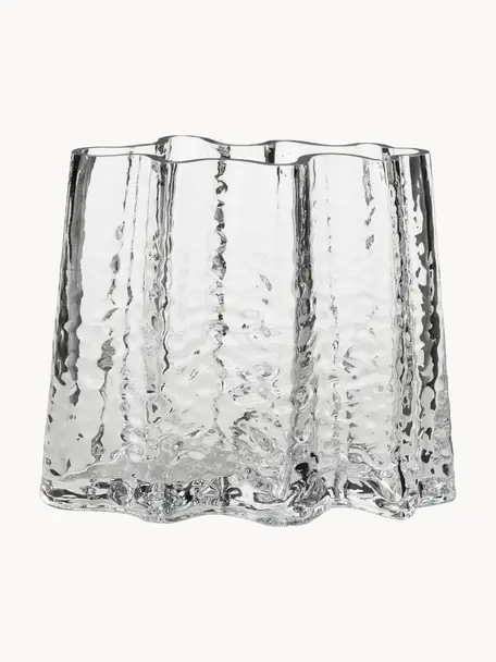 Ručně foukaná skleněná váza se strukturovaným povrchem Gry, Foukané sklo, Transparentní, Š 24 cm, V 19 cm