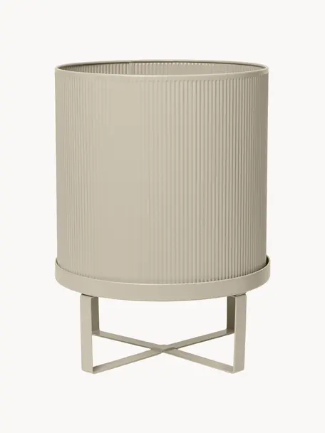 Cache-pot strié Bau, haut. 38 cm, Acier, revêtement par poudre, Beige clair, Ø 28 x haut. 38 cm