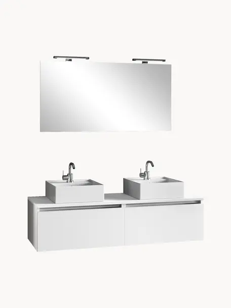 Set lavabo doppio Perth 7 pz, Superficie dello specchio: vetro a specchio, Bianco, Set in varie misure