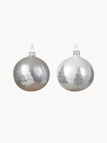 Weihnachtskugeln Christmas Tree, 6er-Set, Glas, Silberfarben, Weiss, Ø 8 cm