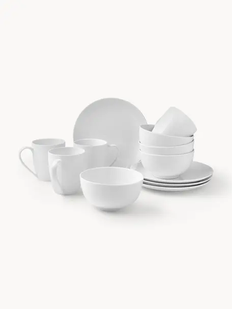 Sada porcelánového snídaňového nádobí Delight Classic, pro 4 osoby (12 dílů), Porcelán, Bílá, Pro 4 osoby (12 dílů)