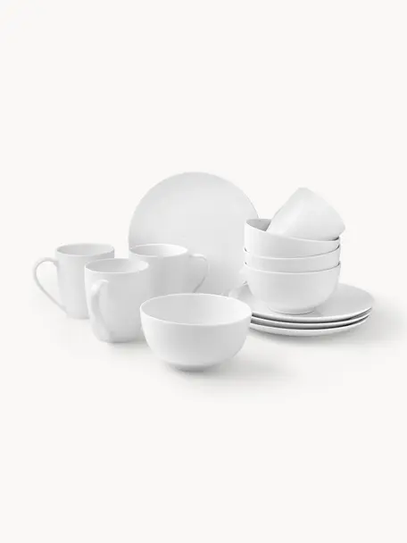 Set de desayuno de porcelana Delight Classic, 4 comensales (12 pzas.), Porcelana, Blanco, 4 comensales (12 pzas.)