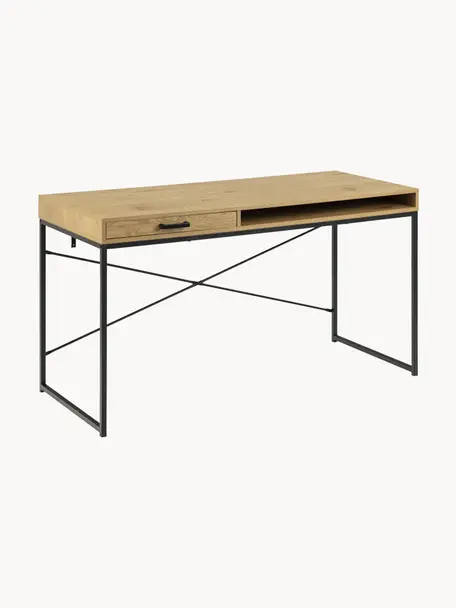 Pracovný stôl Seaford, So vzhľadom dreva, čierna, Š 140 x H 58 cm
