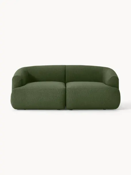 Sofá modular en tejido bouclé Sofia (2 plazas), Tapizado: tejido bouclé (100% polié, Estructura: madera de abeto, tablero , Patas: plástico Este producto es, Bouclé verde oscuro, An 190 x F 103 cm