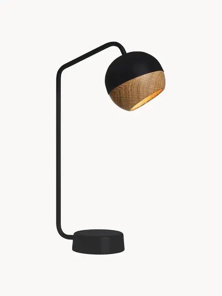 Lámpara de mesa LED Ray, Cable: cubierto en tela, Negro, madera clara, An 12 x Al 40 cm