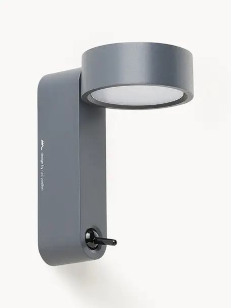 Kleine LED wandlamp Toggle met verstelbare lampenkap, Gelakt aluminium, Antraciet, mat, B 10 x H 17 cm