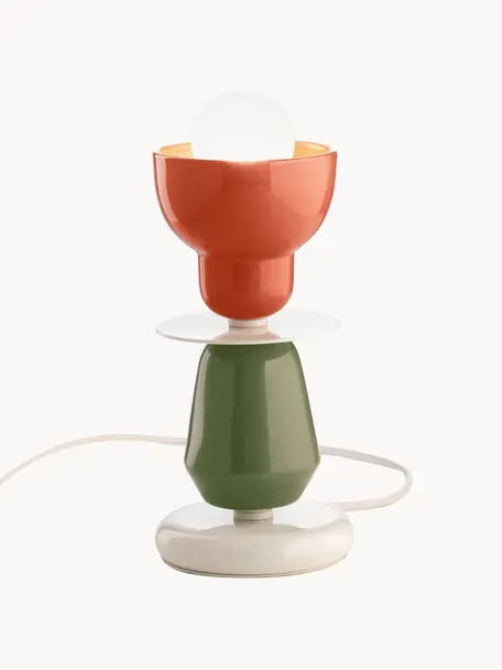 Lampada da tavolo piccola fatta a mano Berimbau, Lampada: ceramica, Arancione, verde oliva, bianco latte, Ø 12 x Alt. 24 cm