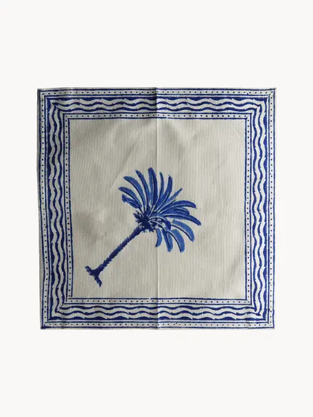 Servilletas de tela artesanales The Palms, 4 uds., 100% algodón, Blanco, azul, An 40 x L 40 cm