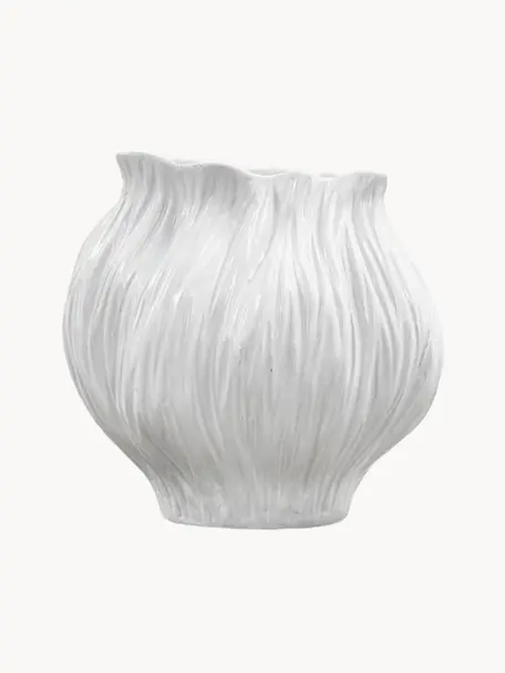 Handgefertigte Design-Vase Flora, H 21 cm, Steingut, Weiß, B 21 x H 21 cm