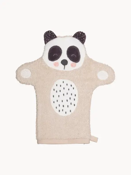 Waschlappen Panda Penny aus Bio-Baumwolle, 100% Biobaumwolle, Beige, Weiß, Dunkelgrau, B 21 x L 25 cm