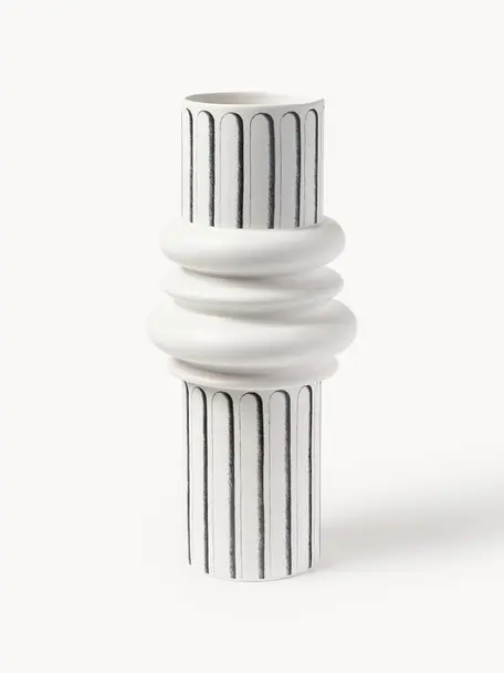 Design-Vase Ordini aus Keramik, H 45 cm, Keramik, Off White, Schwarz, Ø 20 x H 45 cm
