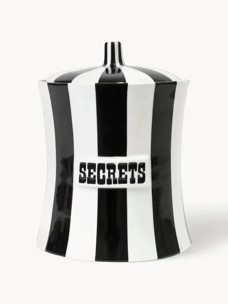 Ręcznie wykonany pojemnik Secrets, Porcelana, błyszcząca, Czarny, biały, Ø 17 cm