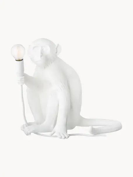 Lámpara de mesa de diseño Monkey, Lámpara: resina, Cable: plástico, Blanco, An 34 x Al 32