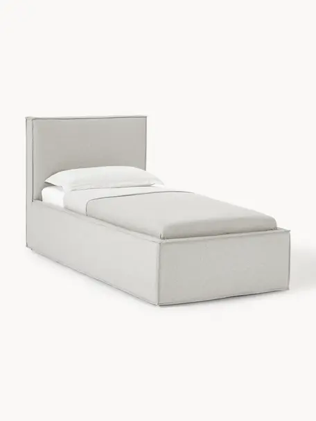 Cama individual Dream, Tapizado: poliéster (borreguillo) A, Estructura: madera de pino maciza y m, Tejido gris claro, An 90 x L 200 cm