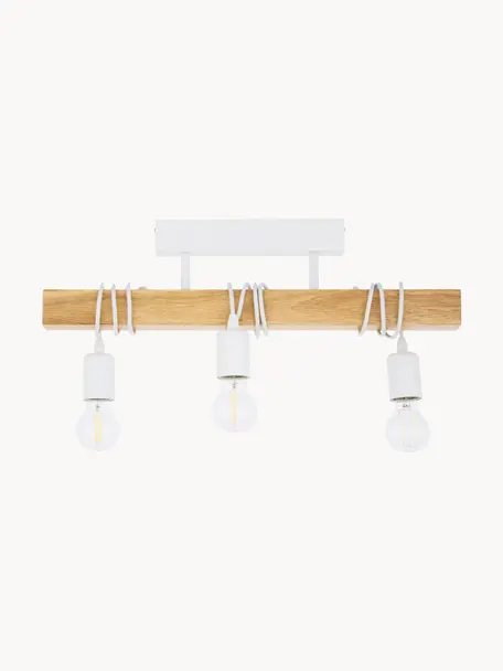 Plafón de madera Townshend, Estructura: madera de caucho, Anclaje: acero pintado, Cable: plástico, Blanco, madera, An 55 x Al 27 cm