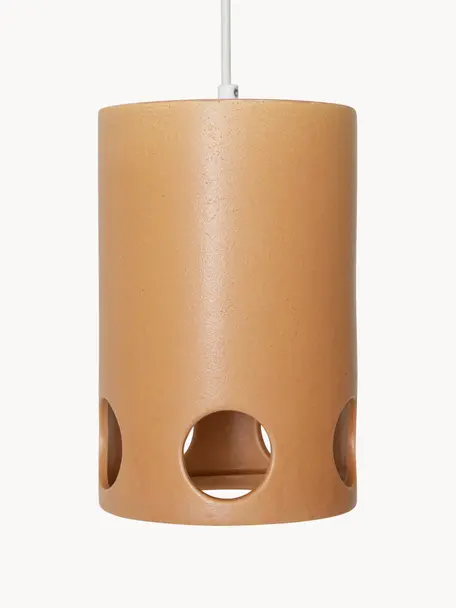 Handgemaakte hanglamp Peach, Lampenkap: keramiek, Lichtbruin, Ø 15 x H 23 cm