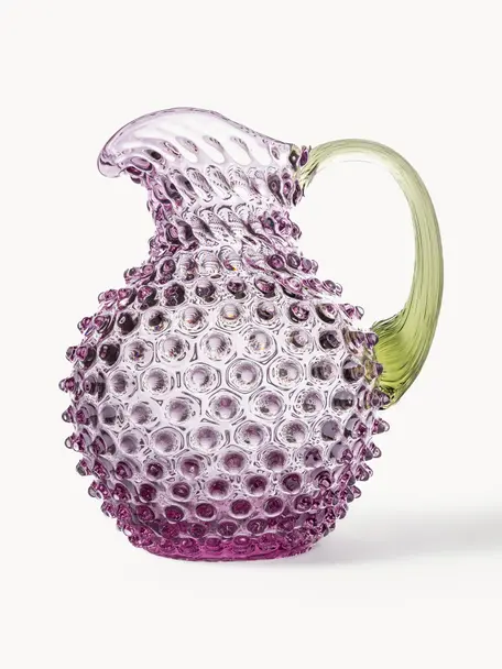 Cruche soufflée bouche avec structure cloutée Paris, 2 L, Verre, Violet, vert olive, 2 L