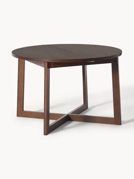 Table extensible Bennet, 115 - 215 x 75 cm, Chêne brun foncé laqué, larg. 115 - 215 x prof. 115 cm