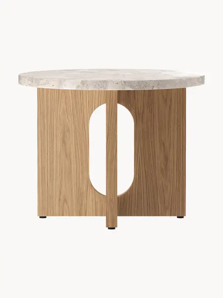 Beistelltisch Ibiza mit Sandstein-Tischplatte, Tischplatte: Sandstein, Gestell: Eichenholz, Sandstein, Helles Eichenholz, Ø 50 x H 39 cm