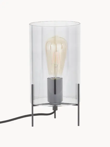 Kleine Tischlampe Laurel aus farbigem Glas, Lampenschirm: Glas, Lampenfuß: Metall, pulverbeschichtet, Transparent, Schwarz, Ø 14 x H 28 cm