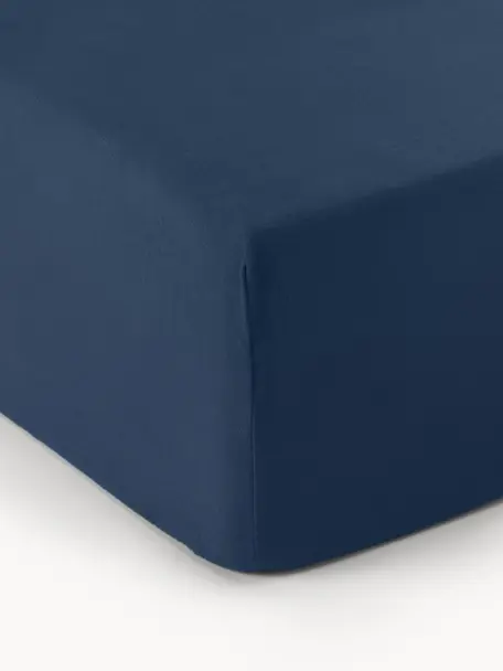 Drap-housse en flanelle pour sommier tapissier Biba, Bleu foncé, larg. 200 x long. 200 cm, haut. 35 cm