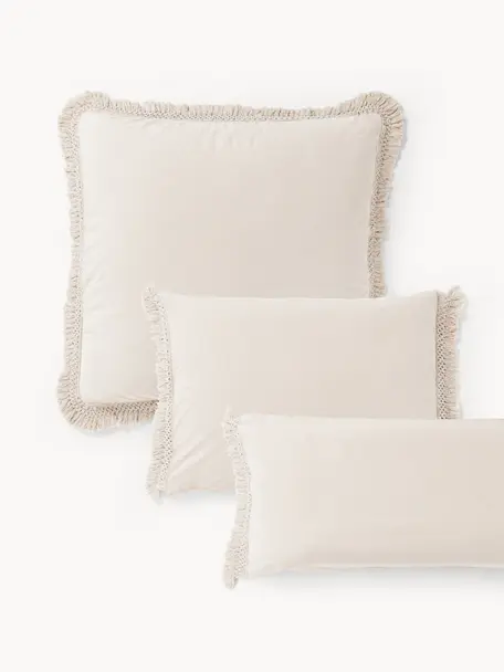 Funda de almohada de algodón con flecos Abra, Beige, An 45 x L 110 cm