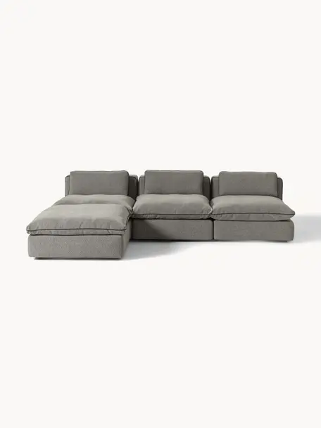 Narożna sofa modułowa XL z pufem Felix, Tapicerka: 100% poliester Dzięki tka, Nogi: tworzywo sztuczne Ten pro, Ciemnoszara tkanina, B 300 x T 250 cm