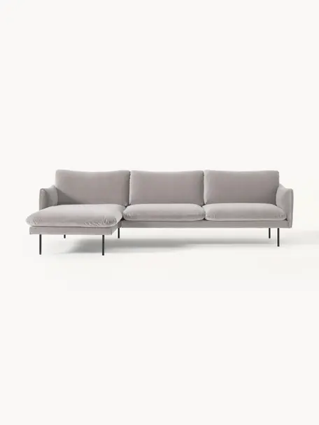 Samt-Ecksofa Moby, Bezug: Samt (Hochwertiger Polyes, Gestell: Massives Kiefernholz, Samt Greige, B 280 x T 160 cm, Eckteil links