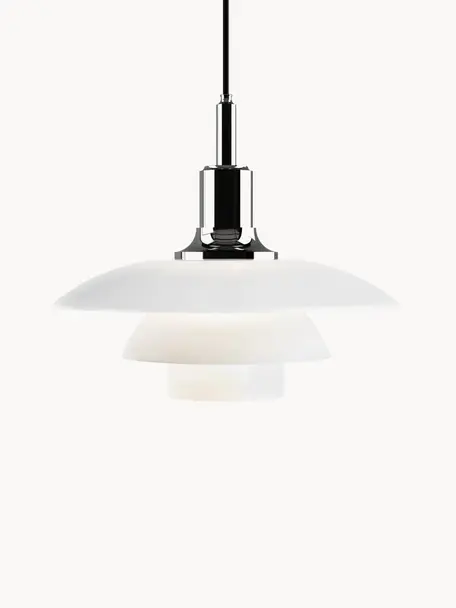 Hanglamp PH 3½-3, mondgeblazen, Lampenkap: opaalglas, mondgeblazen, Zilverkleurig, wit, Ø 33 x H 29 cm