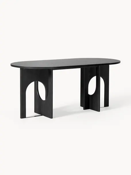 Mesa de comedor ovalada Apollo, tamaños diferentes, Tablero: chapa de roble lacada, Patas: madera de roble lacada, m, Madera de roble lacada en negro, An 200 x F 90 cm