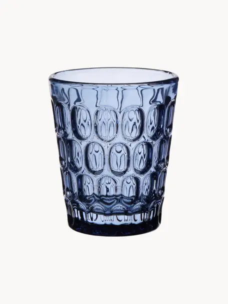 Vasos resistentes con relieve Optic, 6 uds., Vidrio, Azul oscuro transparente, Ø 9 x Al 11 cm, 250 ml