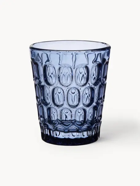 Vasos resistentes con relieve Optic, 6 uds., Vidrio, Azul oscuro transparente, Ø 9 x Al 11 cm, 250 ml