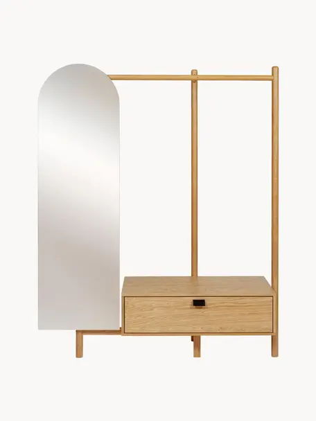 Armario de madera de roble con espejo Entry, Estructura: madera de roble, Espejo: vidrio, Madera de roble, An 149 x Al 180 cm
