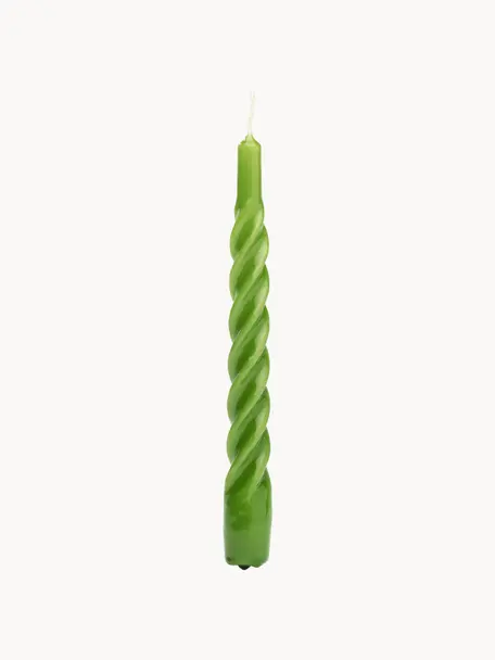 Chandelles Twisted, 6 pièces, Cire de paraffine, Vert, haut. 20 cm