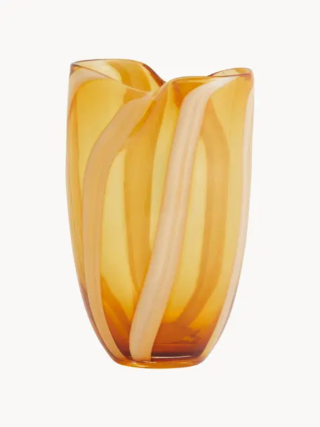 Handbeschilderde glazen vaas Halki, Glas, Zonnengeel, Ø 15 x H 23 cm
