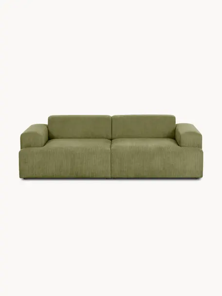 Cord-Sofa Melva (3-Sitzer), Bezug: Cord (92% Polyester, 8% P, Gestell: Massives Kiefernholz, FSC, Füße: Kunststoff, Cord Olivgrün, B 238 x T 101 cm
