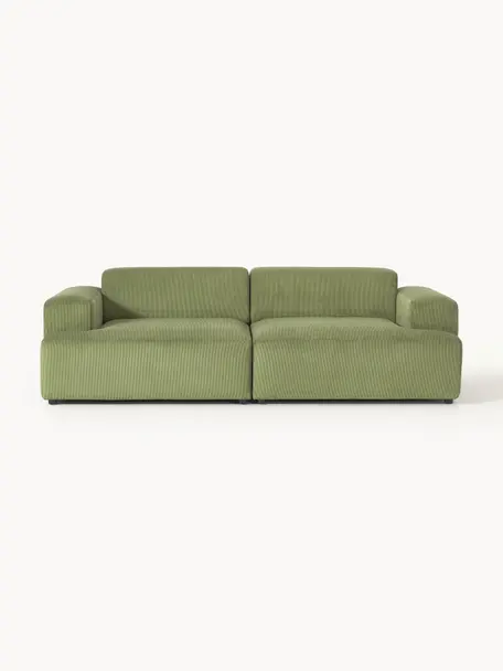 Cord-Sofa Melva (3-Sitzer), Bezug: Cord (92% Polyester, 8% P, Gestell: Massives Kiefernholz, Spa, Füße: Kunststoff Dieses Produkt, Cord Olivgrün, B 238 x T 101 cm