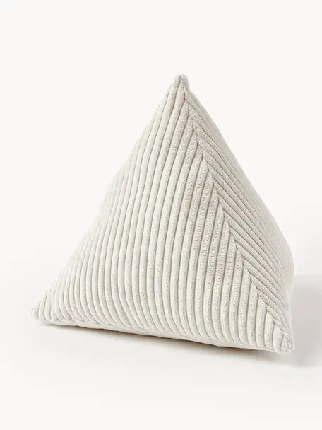 Cuscino triangolare in velluto a coste Kylen, Rivestimento: velluto a coste (90% poli, Bianco latte, Larg. 40 x Lung. 40 cm