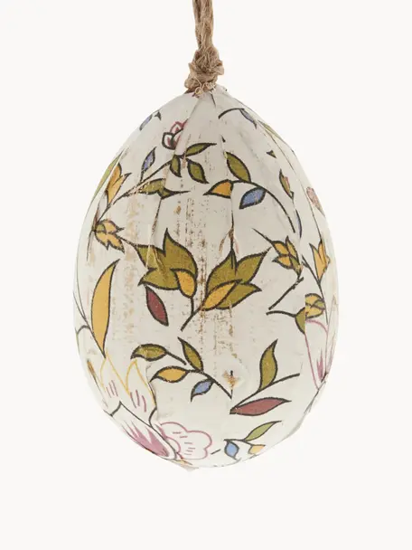 Adornos para colgar artesanales huevos Essilia, 3 uds., Plástico, Blanco, tonos verdes, Ø 5 x Al 5 cm