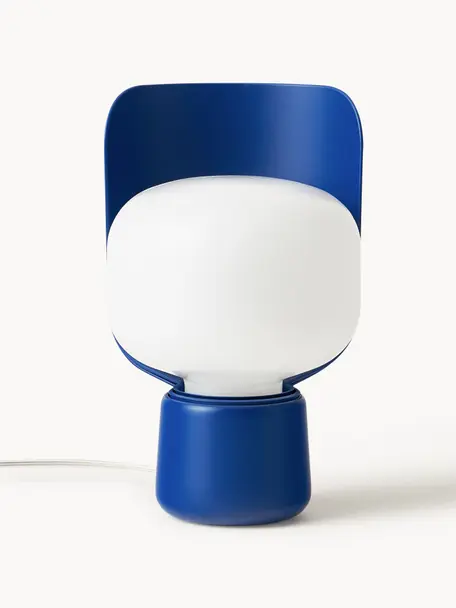 Lampada da tavolo piccola fatta a mano Blom, Paralume: plastica, Struttura: metallo rivestito, Bianco, blu scuro, Ø 15  x A 24 cm