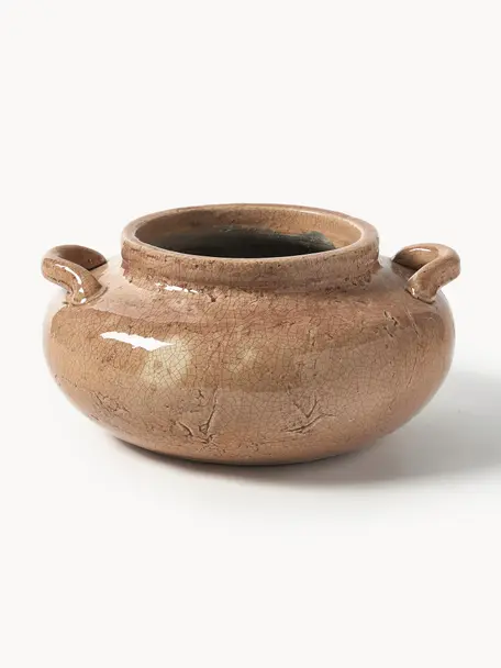 Vaso in terracotta Veda, alt. 16 cm, Terracotta smaltata, Nocciola, Larg. 34 x Alt. 16 cm