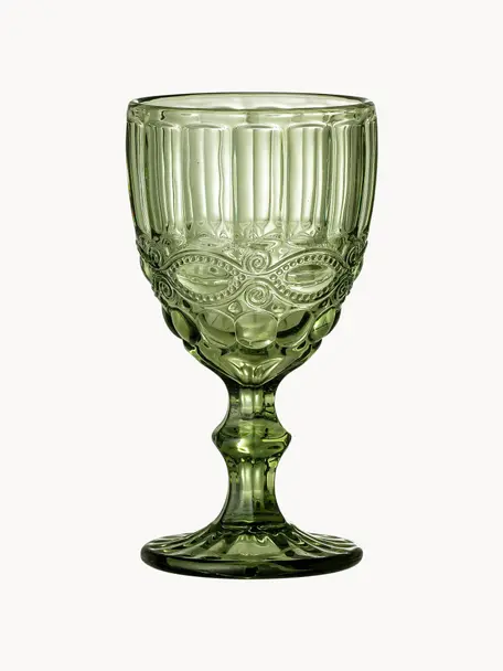 Copas de vino Florie, 4 uds., Vidrio, Verde, Ø 9 x Al 17 cm, 240 ml