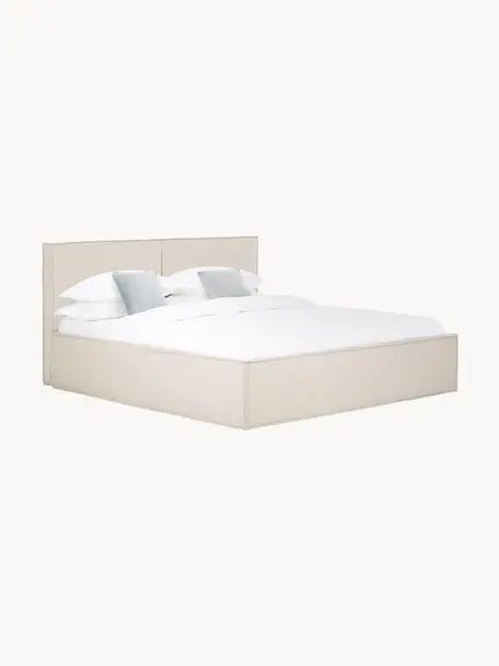 Gestoffeerd bed Dream met opbergruimte, Bekleding: polyester (gestructureerd, Frame: massief grenenhout, FSC-g, Geweven stof lichtbeige, B 140 x L 200 cm