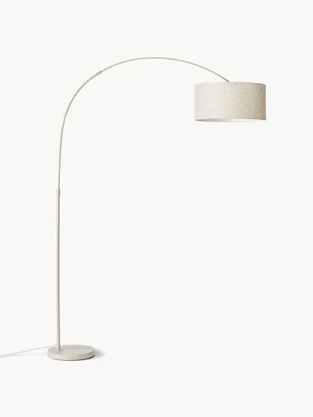 Große Bogenlampe Niels, Lampenfuß: Metall, pulverbeschichtet, Lampenschirm: Textil, Beige, H 218 cm